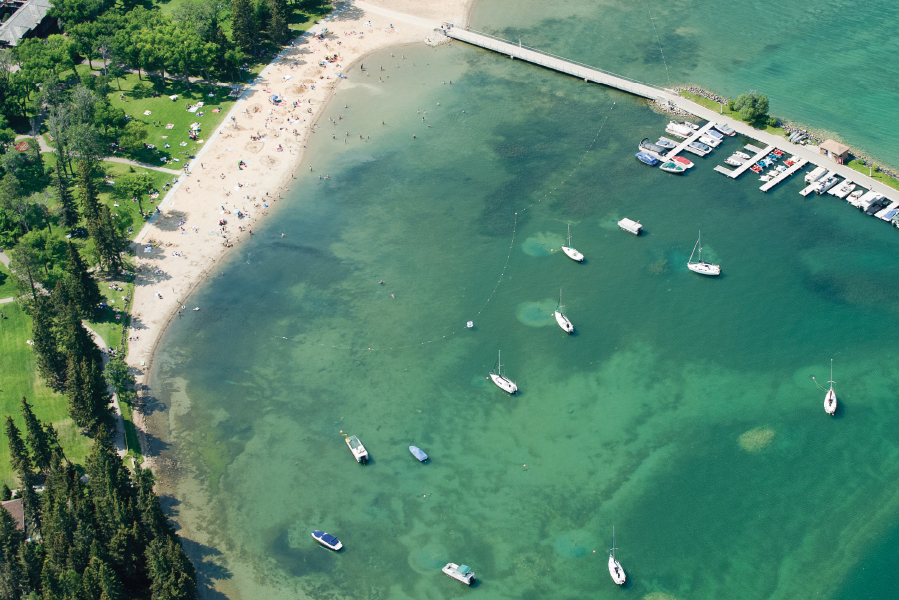 The main beach and marina in Riding Mountain National Park